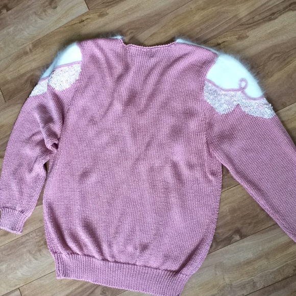 VINTAGE 👌PINK KNIT SWEATER WITH ANGORA WOOL ACCENT FRANCO VALERI - Picture 5 of 9
